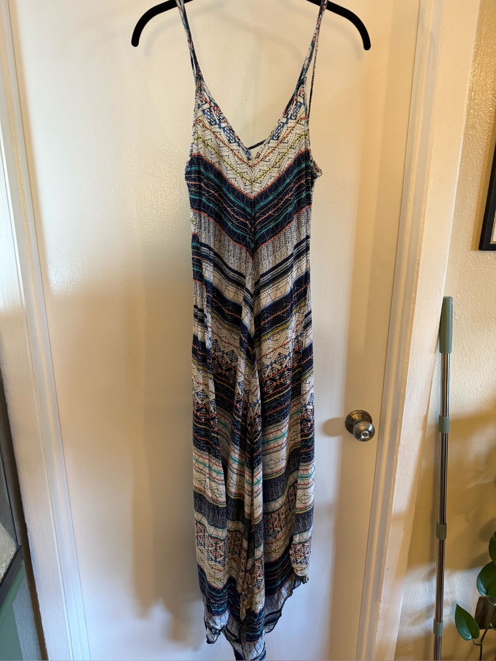 Charlotte Russe Blue Multi Striped V-Neck Maxi Jumpsuit